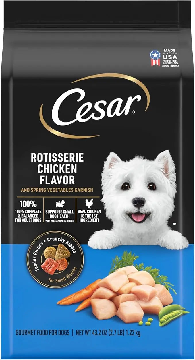 CESAR Small Breed Dry Dog Food Rotisserie Chicken Flavor and Spring Vegetables Garnish, 2.7 lb. Bag - PAWPICO