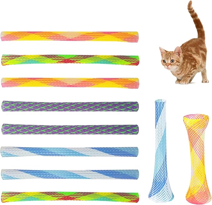 Andiker 10pcs Cat Tube Toy, 5.1inch Nylon Mesh Telescopic Folding Plastic Cat Spring Toy, Stylish Multi-Colored Cat Chew Toy, Interactive Cat Toys for Indoor Cats to Chase, Bite, and Pounce (10pcs) - PAWPICO