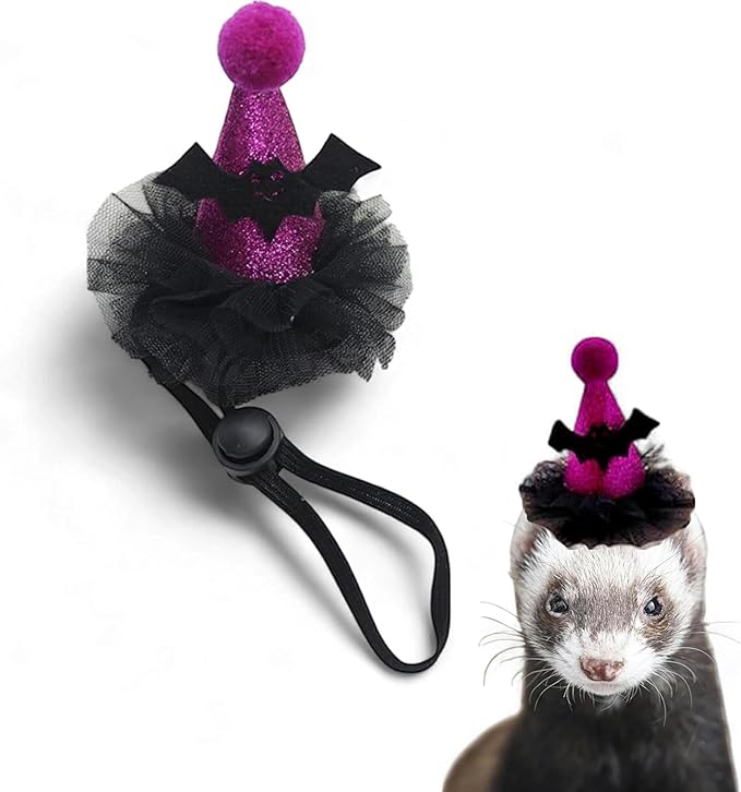 Ferret Hat with Adjustable Strap, Purple Bat Hats for Small Pet Chinchilla Squirrel Bunny Rabbit Dog, Ferret Costumes for Halloween, Guinea Pig Halloween Costume, Ferrets Accessories (Halloween) HomedyCrafts