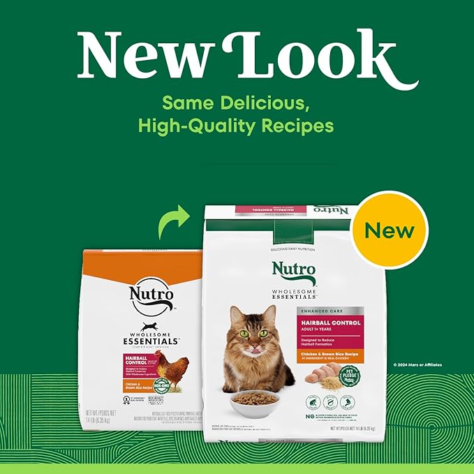 NUTRO WHOLESOME ESSENTIALS Adult Hairball Control Natural Dry Cat Food Farm-Raised Chicken & Brown Rice Recipe, 14 lb. Bag - PAWPICO