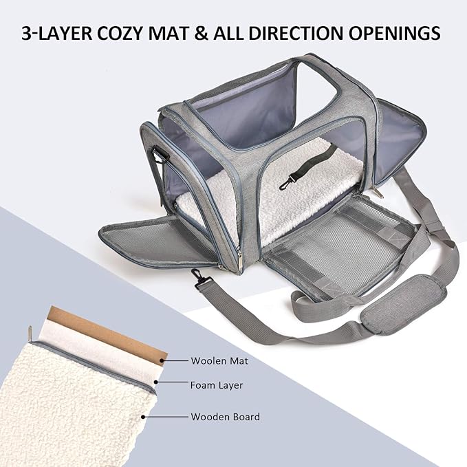 Henkelion Cat, Dog Carrier for Small Medium Cats Puppies up to 15 Lbs, TSA Airline Approved Carrier Soft Sided, Collapsible Travel Puppy Carrier - Grey - PAWPICO