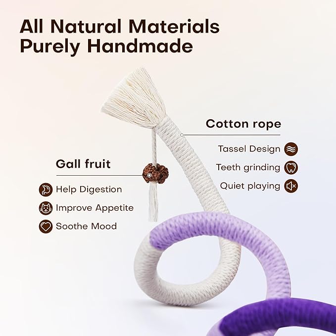 Potaroma Cat Toys Chew Ropes 3Pcs with Refillable Natural Catnip, Safe Teeth Cleaning Toy for Indoor Kittens, Interactive Cat Nip Kitty Toys for All Breeds 19.5 Inches - PAWPICO