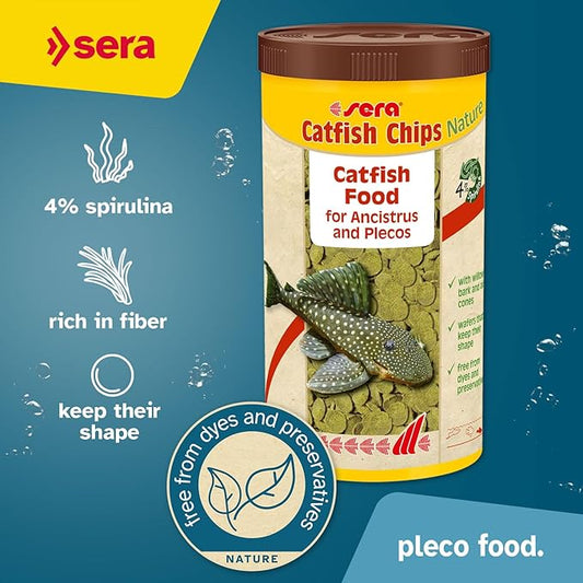 sera Catfish Chips Nature 13.4 oz./0.84lbs | Premium Fish Food for Ancistrus & Plecos | High Fiber | No Dyes & Preservatives | Supports Digestion & Promotes Healthy Growth | Ideal for Bottom Feeders Sera