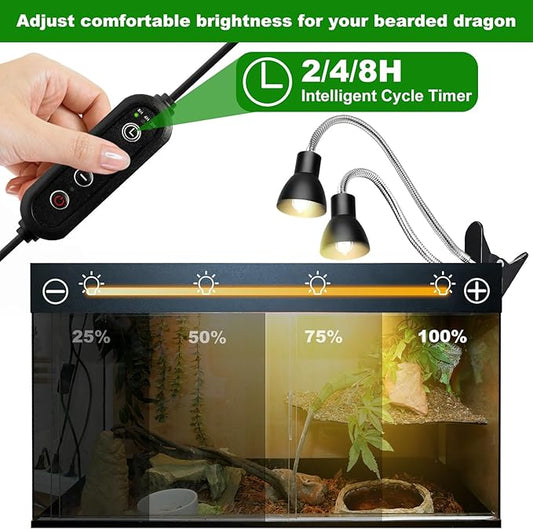 Heat Lamp for Reptile,UVA UVB Light for Turtle,Bearded Dragon Basking Light Bulbs,Dimmable 360°Gooseneck UV Heating Lamp W/ G9 Mini Halogen Bulbs 60W (White*2,Red*2) for Tortoise/Snake/Lizard JaenmsaHalogenLighting