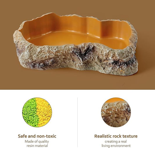 Reptile Food Water Rock Bowls - Lizard Resin Rock Worm Feeding Dish, Amphibian Feeder Bowl Terrarium Decor for Bearded Dragons, Chameleon, Leopard Gecko, Frog, Snake, Hermit Crabs, Turtle Spider Pet HELIME