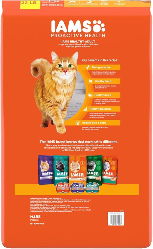 IAMS Proactive Health Healthy Adult Dry Cat Food with Chicken, 22 lb. Bag - PAWPICO