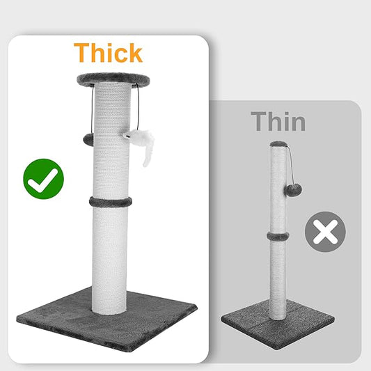 Cat Scratching Post 34 Inches Heavy Duty and Thicker Cat Scratching Post Sisal Rope with Hanging Ball and Mice Scratching Post for Indoor Cats and Adult(Grey) - PAWPICO