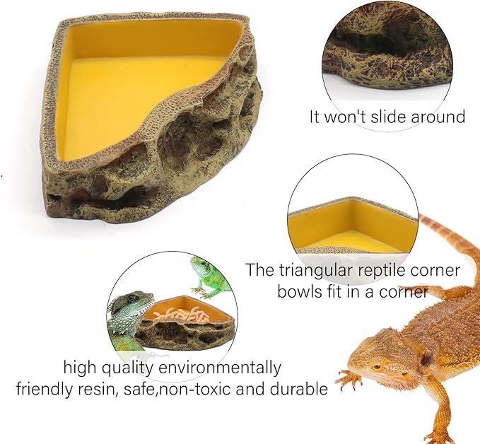 Reptile Feeder Resin Bowl Amphibian Reptile Bowl for Reptile Lizard Gecko Bearded Dragon Turtle relaqcc