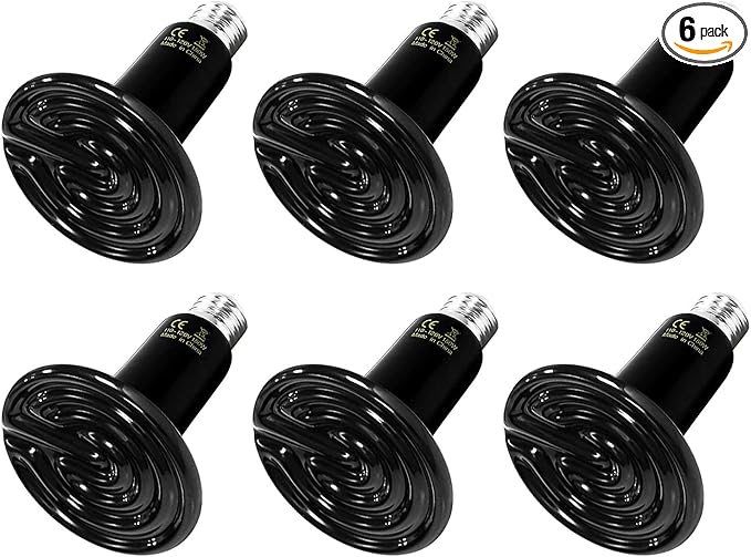 Simple Deluxe 100W Ceramic Heat Emitter Reptile Heat Lamp Bulb No Light Emitting Brooder Coop Heater for Amphibian Pet & Incubating Chicken, 6 Pack,Black SimpleDeluxe