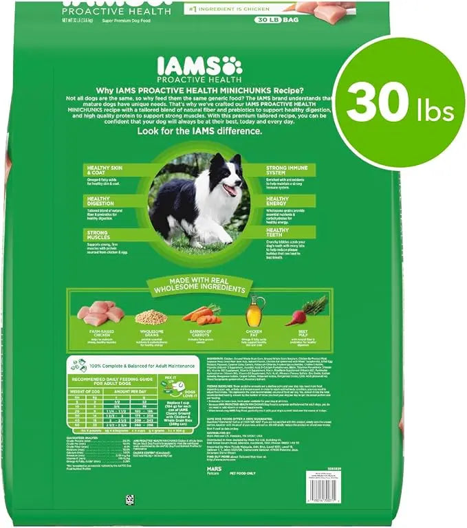 IAMS Proactive Health Minichunks Adult Dry Dog Food with Real Chicken, 30 lb. Bag - PAWPICO