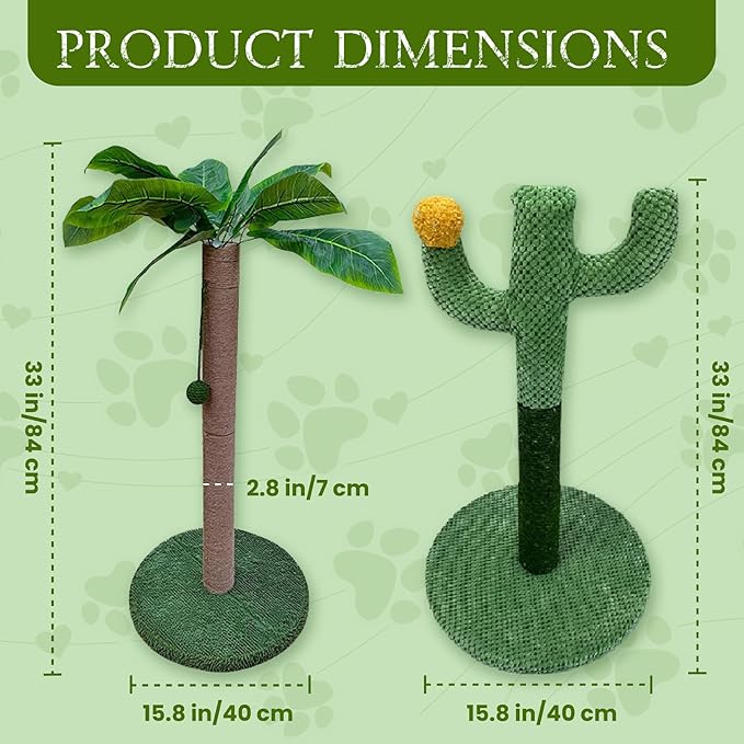 MAMONI Palm Tree Cat Scratching Post for Indoor Cats, 33" Tall Cat Scratching Post with Sisal Rope, Cute Premium Kitten Scratching Post with Hanging Ball - PAWPICO