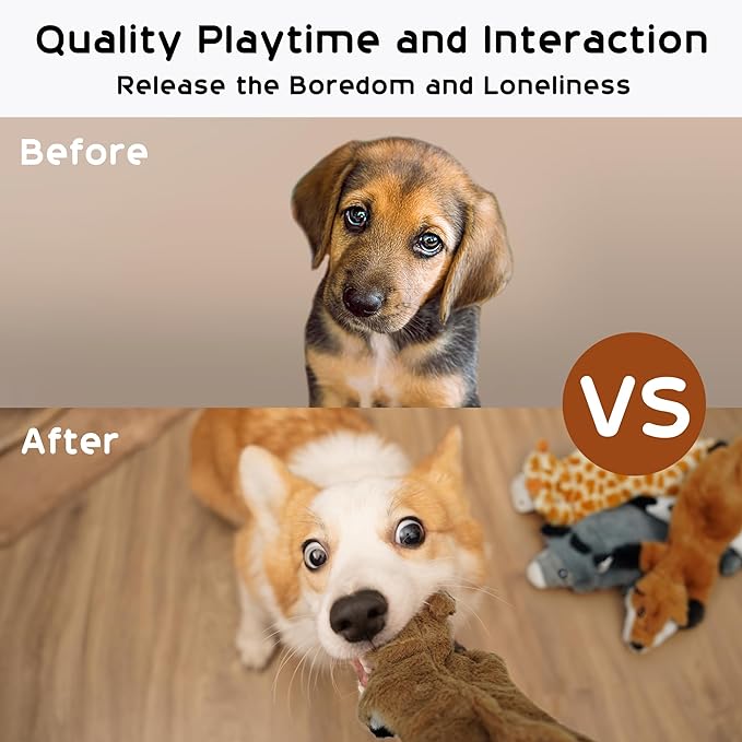 Nocciola Dog Squeaky Toys, 5 PCS Crinkle Plush Dog Toys, No Stuffing Dog Toys for Small Medium Large Dogs, Stuffless Puppy Toys for Boredom - PAWPICO