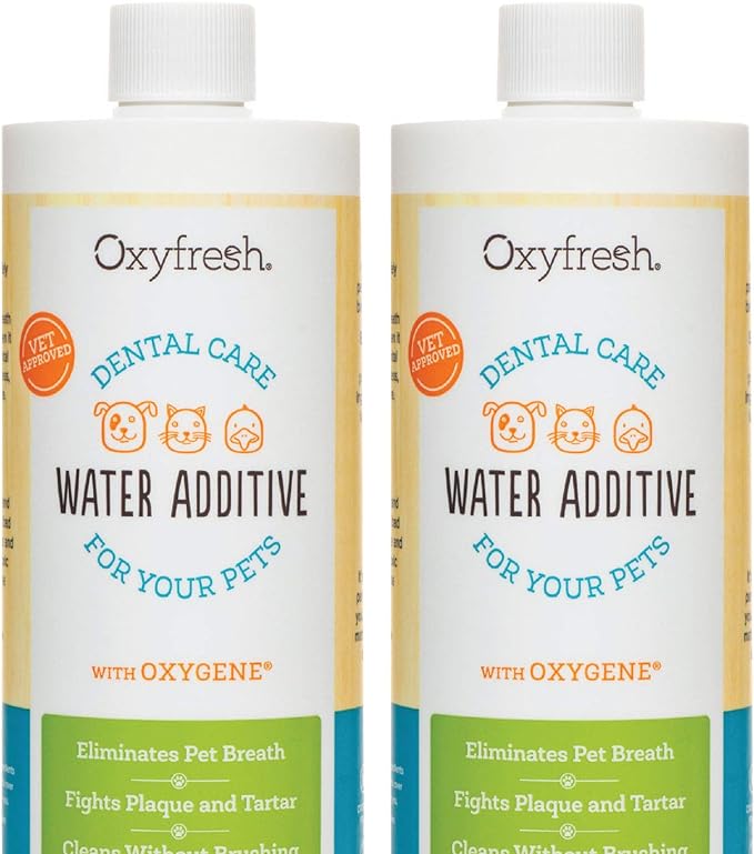 Oxyfresh Premium Pet Dental Care Solution Pet Water Additive: Best Way to Eliminate Bad Dog Breath and Cat Bad Breath - Fights Tartar & Plaque - So Easy, Just Add to Water! Vet Recommended 2 Pack Oxyfresh