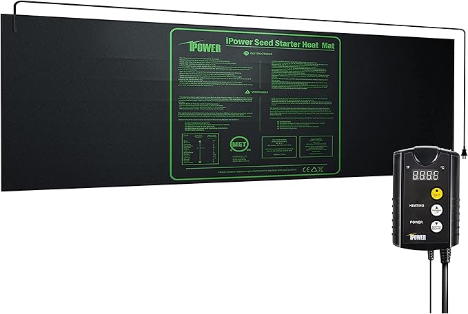 iPower GLHTMTCTRLHTMTL 48" x 20" Warm Hydroponic Seedling Heat Mat and Digital Thermostat Control Combo Set for Plant Germination, Black iPower