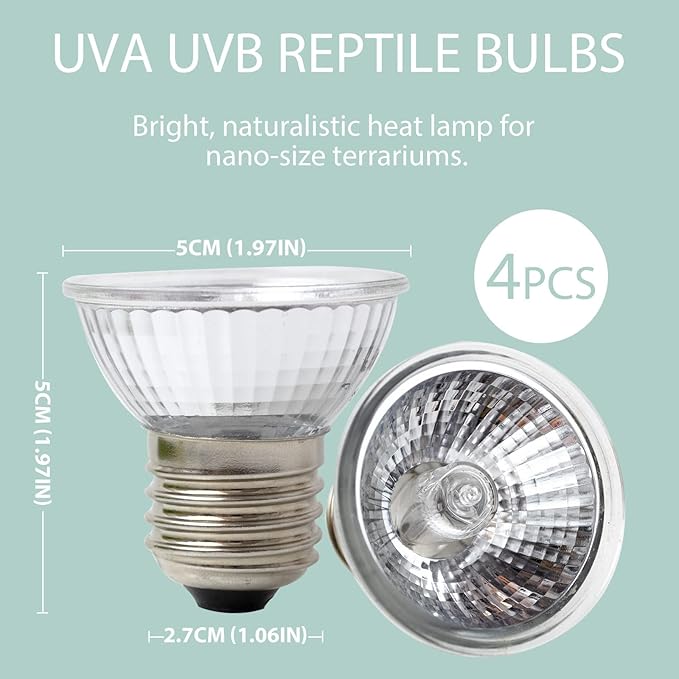 LUCKY HERP 4 Pack 50W UVA UVB Reptile Light Bulbs, Heat Lamp Bulbs for Reptiles and Amphibians, Basking Light Bulb for Turtle, Bearded Dragon, Lizard Heating Use LUCKYHERP