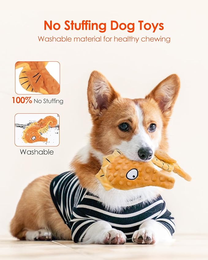 HGB Squeaky Dog Toys, No Stuffing Crinkle Plush Dog Toys for Small Medium Large Breeds, Interactive Dog Chew Toys for Aggressive Chewers, Puppy Teething, Pet Entertaining, 2 Pack - PAWPICO