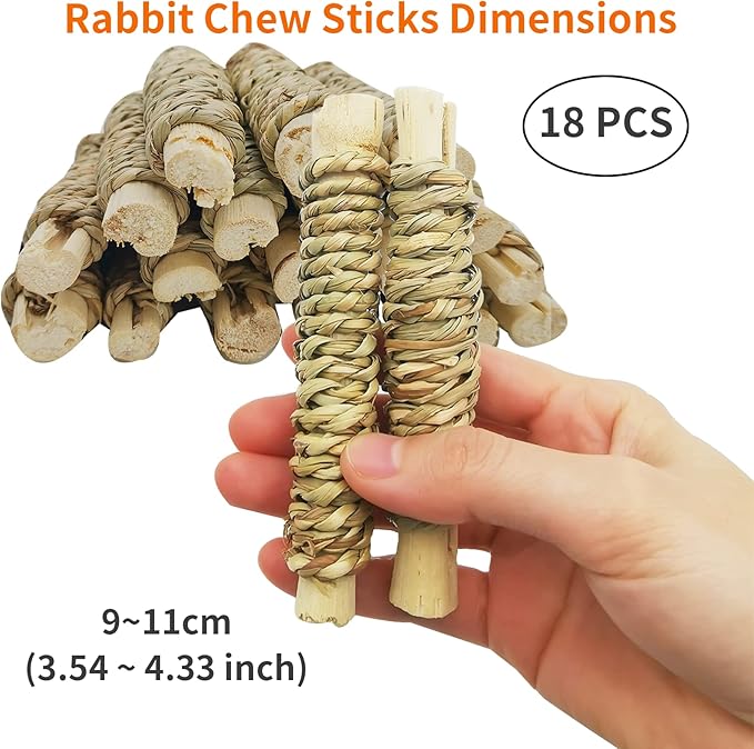 Fhiny 18 PCS Guinea Pig Chew Toys, Natural Seagrass Sweet Bamboo Molar Sticks for Teeth Bunny Chew Toys Cage Accessories for Rabbit Bunny Guinea Pig Chinchilla Hamster Fhiny
