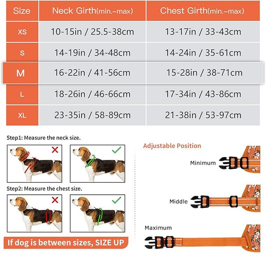 Timos Dog Harness for Medium Dog, No Pull Service Vest with Reflective Strips and Control Handle,No Choke Dog Harness with 2 Metal Rings for Easy Walking,Outdoor Training,Flower Orange, M Timos