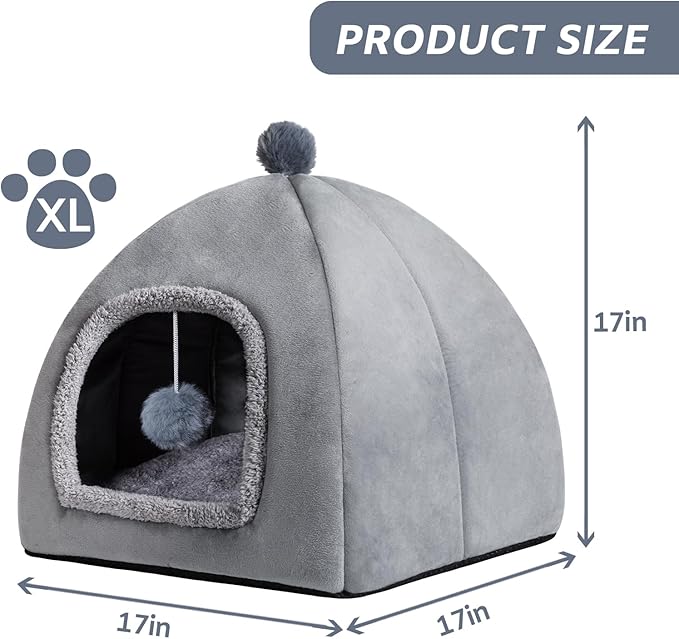 Cat Bed Cave for Indoor, Suitable for Cat Dome Bed, Hideaway Bed for Indoor Cats with Removable Mattress for Kittens.Cat Tent House for Dual Use (XL:17"x17") - PAWPICO
