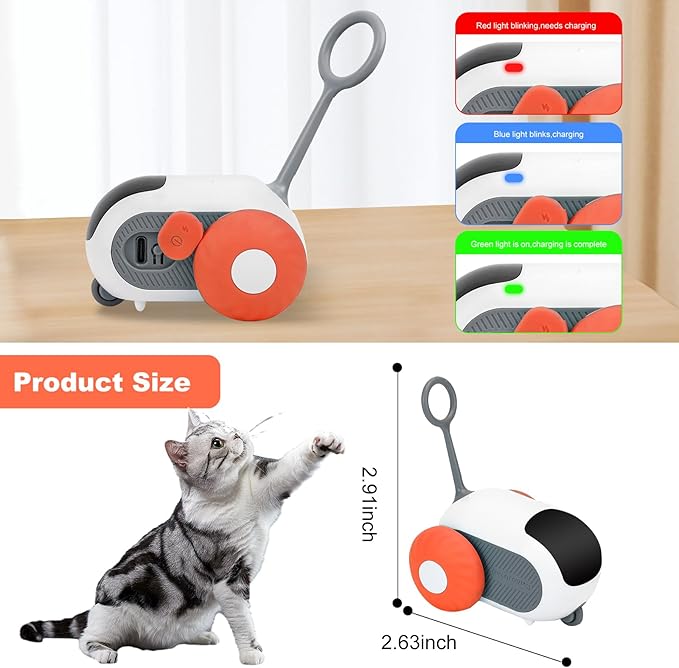 Turbo Tail Cat Toy 2.0, Cat Enrichment Toys for Indoor Cats, Remote Control Cat Toy with 2-Speed Adjustment, Interactive Cat Toys with USB Rechargeable, Cat Hunting Toy for Indoor Cats (Orange) - PAWPICO