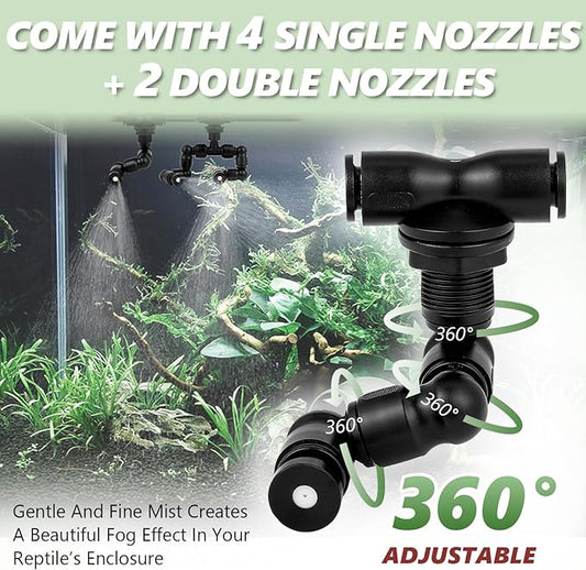 LANUEVA Reptile Humidifier, Quieter Mister Fogger for Terrarium with 4 Single Misting Nozzle + 2 Double Misting Nozzle, Reptile Mister Spray System for Reptile, Chameleon, Lizard, Snake, Frog LANUEVA