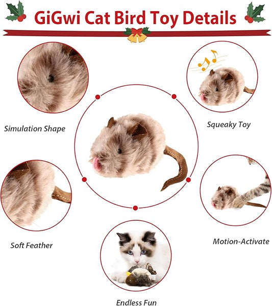 Gigwi Cat Toys for Indoor Cats, Interactive Cat Toy with Real Squeaky Mouse Electronic Sound Chirping, Kitten Toys Automatic Cat Mice Toy for Cat Exercise & Kicker to Self Play, Relieve Boredom - PAWPICO