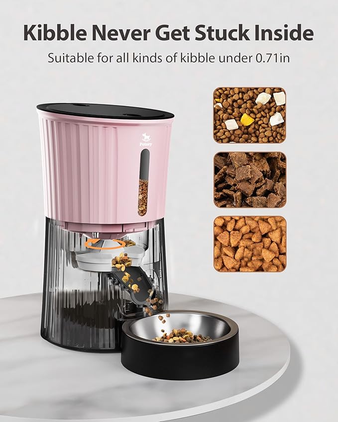 Petory Timed Automatic Cat Feeders - 4L Programable Dry Food Dispenser for Cats and Small Medium Dogs 6 Meals with Desiccant Bag Dual Power Supply 10S Voice Recorder - PAWPICO