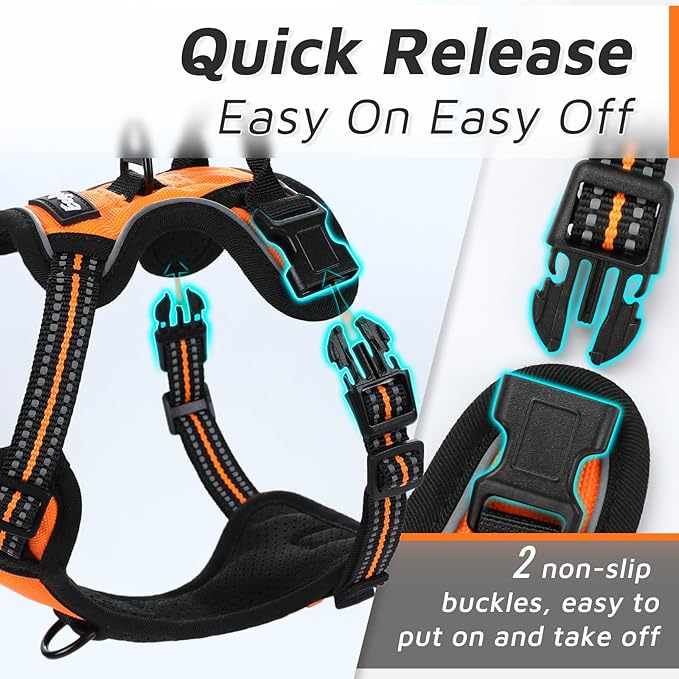 Eagloo Small Dog Harness No Pull, Service Vest with Reflective Strips and Control Handle, Adjustable and Comfortable for Easy Walking, No Choke Pet Harness with 2 Metal Rings, Orange, XS GoExplorewithEagloo