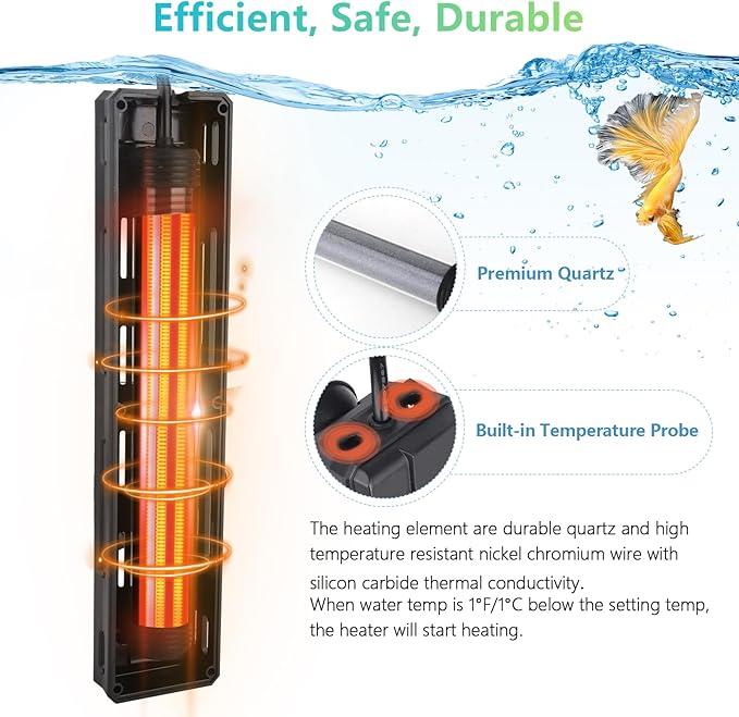 hygger Aquarium Heater 200W,Submersible Fish Tank Heater with Digital LED Controller,Overheating & Auto Shut Off Protection,Betta Turtel Tank Heater,for Saltwater & Freshwater Fish Tank 20-55Gallon hygger