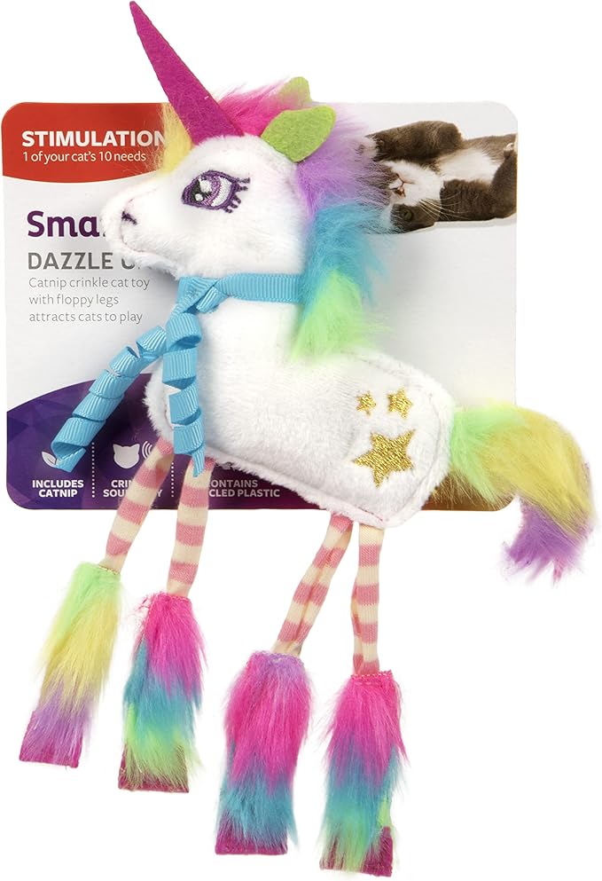 SmartyKat Dazzle Unicorn Crinkle Plush Catnip Cat Toy - White, One Size - PAWPICO