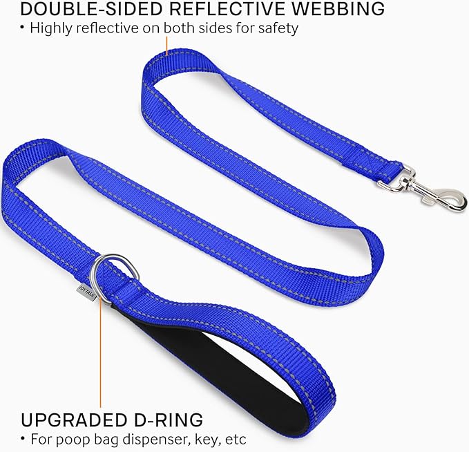 Joytale Double-Sided Reflective Dog Leash, 6 FT/5 FT/4 FT, Padded Handle Nylon Heavy Duty Leashes for Medium & Large Dogs Walking, Navy Blue, 4FT Joytale