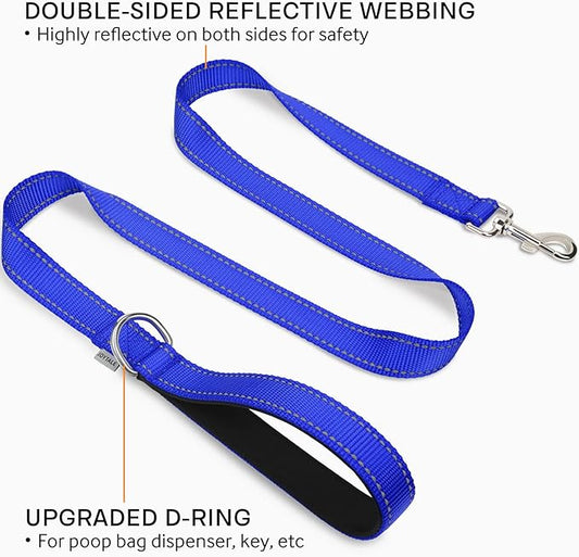 Joytale Double-Sided Reflective Dog Leash, 6 FT/5 FT/4 FT, Padded Handle Nylon Heavy Duty Leashes for Medium & Large Dogs Walking, Navy Blue, 4FT Joytale