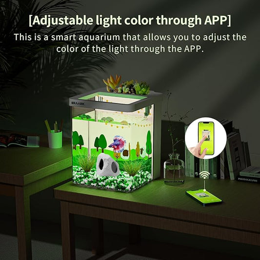 Aquarium kit 1.5 Gallon Betta Fish Tank self Cleaning, Fish Tank with Filter LED Light, Decorations Hideaway Rock Cave, Water Pump,Fish Bowl ERAARK