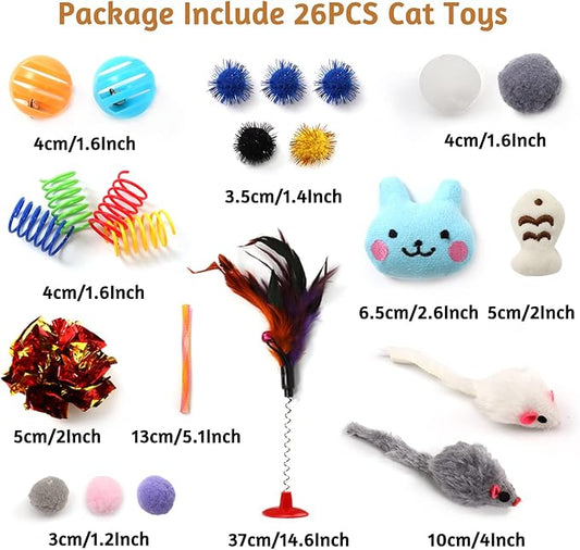Kitten Toys Cat Toys Assortments, 26 Packs Cat Toys Variety Pack for Kitty, Cat Wand Toy, Cat Feather Toys, Cat Balls with Bells, Cat Mouse Toy, Catnip Toys for Indoor Cats - PAWPICO