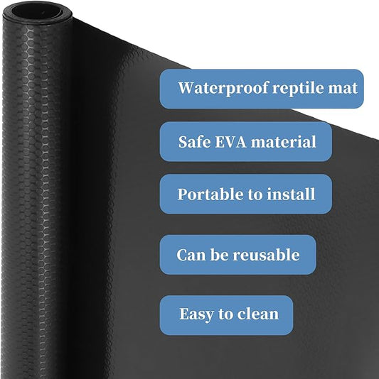 Reptile Mat, Reptile Carpet, EVA Reptile Liner, Waterproof Terrarium Mat, Leopard Gecko Reptile Mat, Lizard Tortoise Tank Accessories, Black, 118.11" L x 17.52" W CAPASTEC