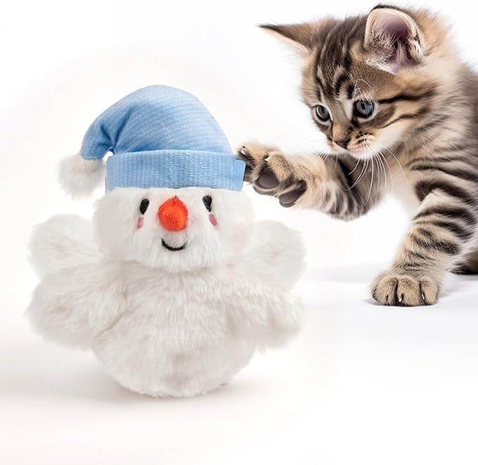 Interactive Christmas Cat Toys, Flapping Snowman Cat Toys, Lifelike Bird Chirp, USB Rechargeable Catnip Toy for Bored Indoor Cats Chase Exercise, 3 Modes - PAWPICO