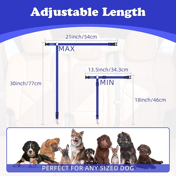 BWOGUE 2 Packs Dog Cat Safety Seat Belt Strap Car Headrest Restraint Adjustable Nylon Fabric Dog Restraints Vehicle Seatbelts Harness Dark Blue BWOGUEPetHome