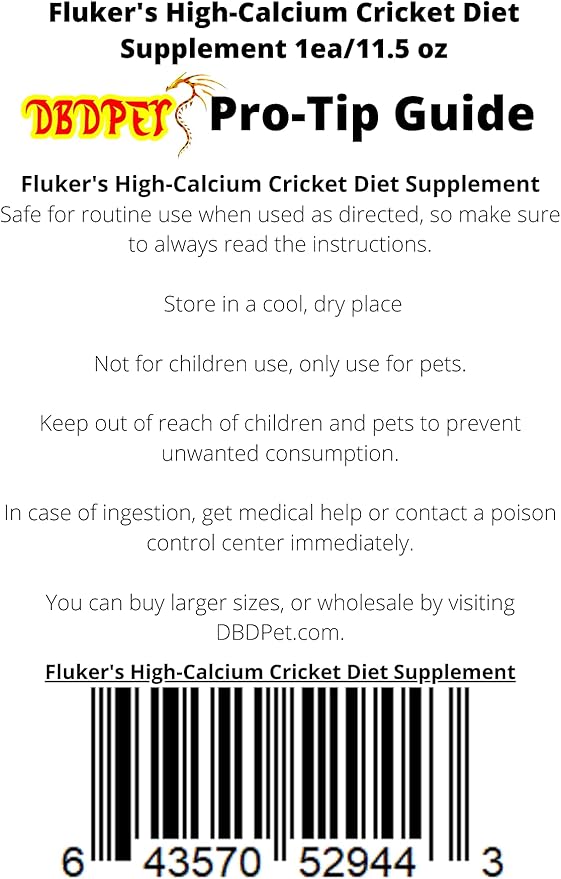 DBDPet Fluker's High Calcium Cricket Diet 11.5oz - Includes Attached Pro-Tip Guide DBDPet