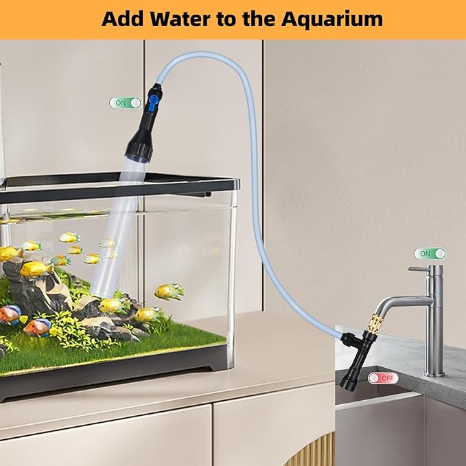 Gravel Vacuum for Aquarium Fish Tank Siphon Aquarium Water Changer with Three Metal Faucet Adapter and Long Hose 50 Feet DXOPHIEX