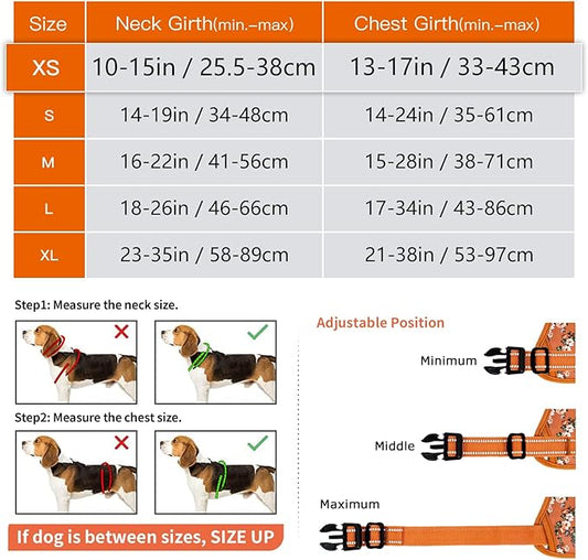 Timos Dog Harness, No Pull Dog Harness 3 Snap Buckles Adjustable Reflective No Choke Pet Vest for Small Dog with Soft Padded Control Training Handle for Outdoor Training,Flower Orange, XS Timos