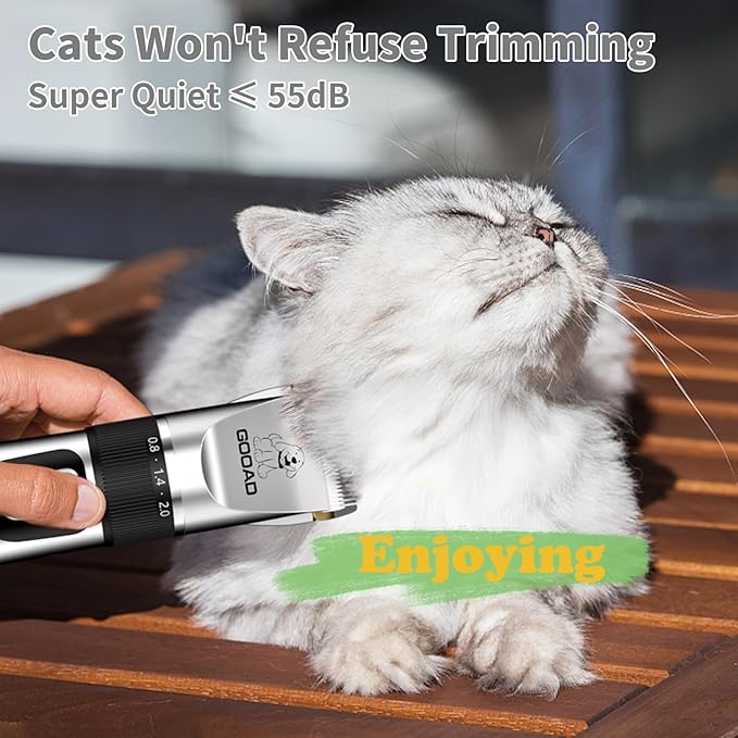 Cat Clippers for Matted Hair, Cat Grooming Kit, Cordless Cat Shaver for Long Hair, Low Noise Paw Trimmer, Cat Hair Trimmer for Grooming,Quiet Pet Hair Clippers Tools for Cats Dogs (Sliver) - PAWPICO