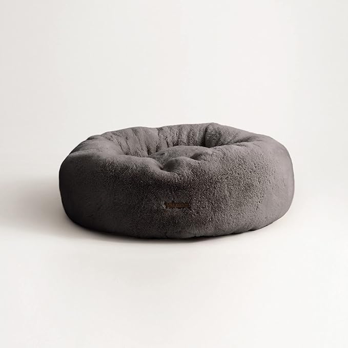 UnHide Floof Pet Bed - Medium (28" x 10") - Extra Soft Dog Bed - Removable Faux Fur Cover - Machine Washable - Helps Ease Pet Anxiety & Provides The Perfect Sleep - Charcoal Charlie - PAWPICO