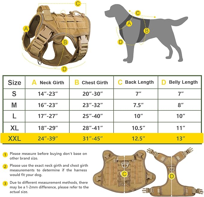WINGOIN Tactical Dog Harness for Extra Large Dogs, Heavy Duty No Pull Dog Harness with Handle, Adjustable Reflective Military K9 German Shepherd Big Dog Vest for Training, Walking, Khaqi (XXL) WINGOIN