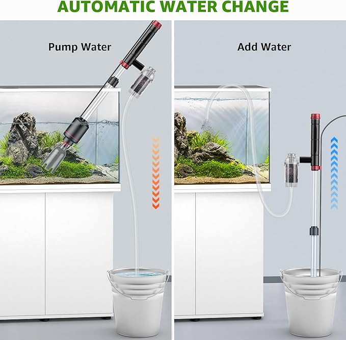24W Aquarium Vacuum Gravel Cleaner: Electric Fish Tank Cleaner Vacuum with Strong Suction for Automatic Water Change, Algae Cleaner Sand Wash Water Shower and Water Circulation, Timed Off Suness