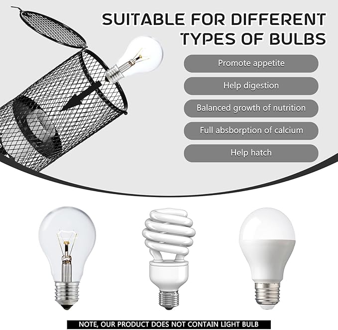 VIHOSE 4 Pcs Reptile Heat Lamp Guard with 150W Ceramic Heat Emitter Basking Anti Scald Heating Lamp Holder Mesh Cage Reptile Protection Lampshades for Reptile Lizard Snake Chick, Bulb Not Included VIHOSE
