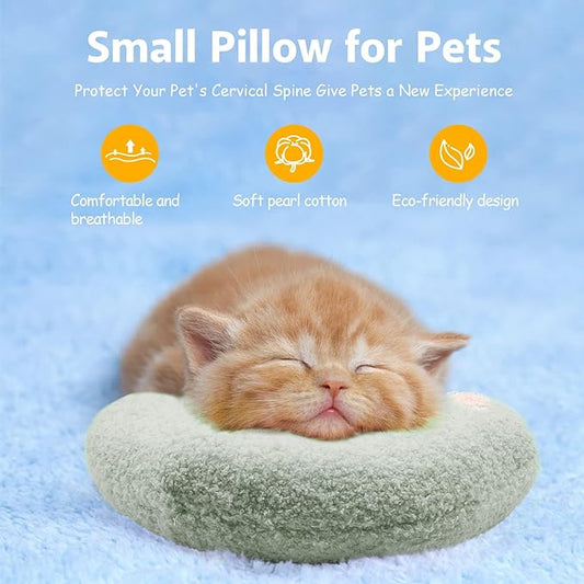 ucho Pillow for Cats, Ultra Soft Fluffy Pet Calming Toy Half Donut Cuddler, U-Shaped Pillow for Pet Cervical Protection Sleeping Improve (Soft Green) ucho
