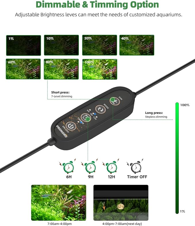 Aquarium Light, LED Full Spectrum Freshwater Aquarium Lights, Daylight/Moonlight Mode and stepless dimmable, Fish Tank Light with 6h/9h/12h Timer and Auto ON/Off (M 24-29 in) PRONORO