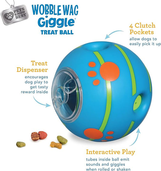 Wobble Wag Giggle Treat Ball- Interactive Dog Toy & Treat Dispenser, Fun Giggle Sounds When Rolled or Shaken, Great for Dogs Pets Know Best - PAWPICO