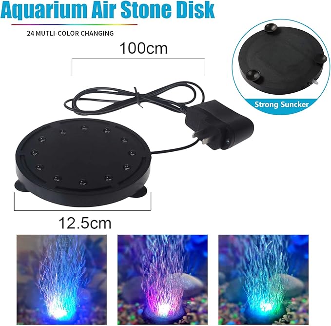 5 inch 12LEDs Aquarium Air Bubble Light, Multi-Colored Submersible Fish Tank Air Stone Disk Lamp Underwater Bubbler Light for Fish Tanks and Fish Ponds LEDGLE
