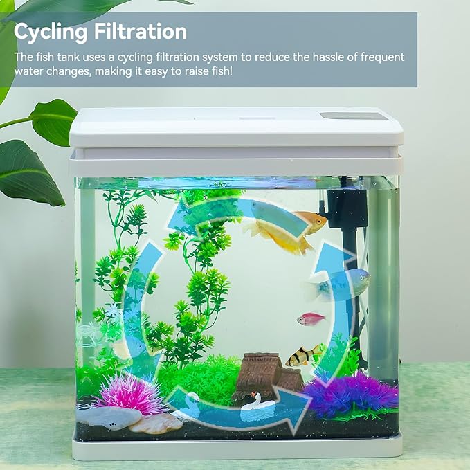Beginner Betta Fish Tank Aquarium kit Intelligent Timed Shutdown, Seven LED Lights, Adjustable Brightness, High-Transparency Glass, Efficient Filtration Gallon (6 Gallon) Binano